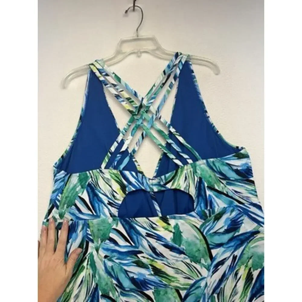 Terra & Sky One-Piece Swimsuit 5X Plus Tropical Crossback Blue/Green beach pool